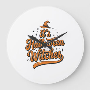 Relógio Grande Camisa de Tipografia de Bruxas do Halloween Vintag