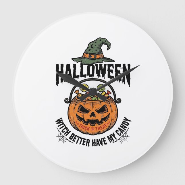 Relógio Grande Camisa engraçada de bruxa de Halloween com design  (Frente)
