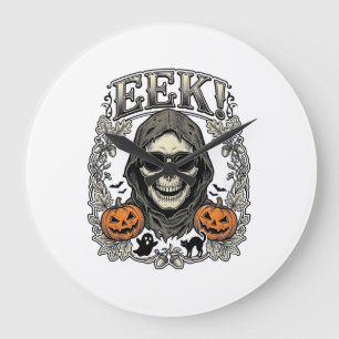 Relógio Grande Camisa Gráfica de Caveira de Halloween com Gravaçã