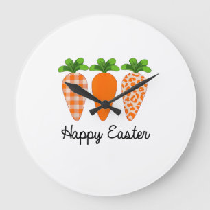 Relógio Grande Camisa Happy Easter Cenoura Cute Easter