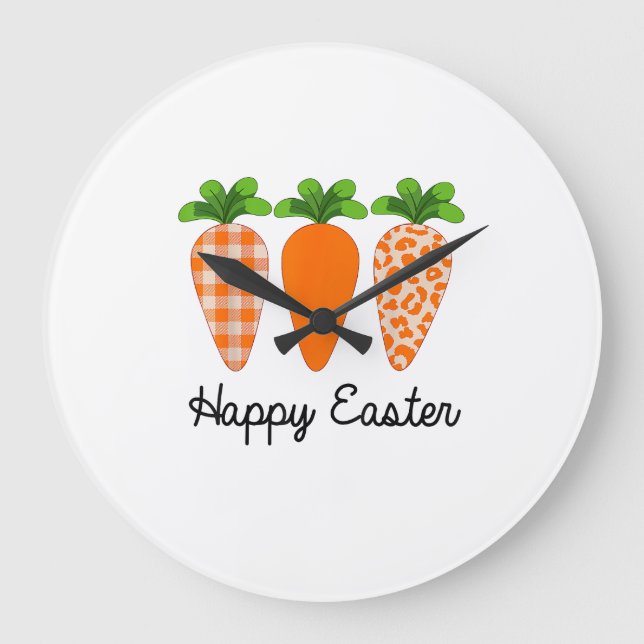 Relógio Grande Camisa Happy Easter Cenoura Cute Easter (Frente)