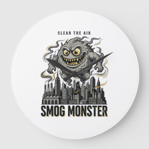 Relógio Grande Camisa Monstro Smog Gravura Vintage Aviso Ecológic