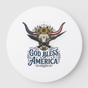 Relógio Grande Camisa Patriota Vaca Deus Abençoe a América Vintag