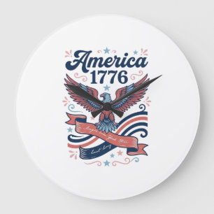 Relógio Grande Camisa Patriótica Águia Vintage América 1776 Desig