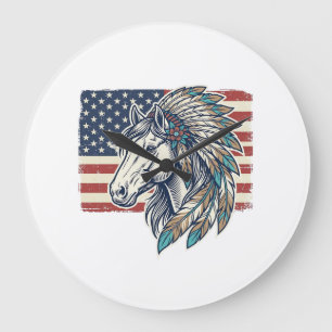 Relógio Grande Camisa Patriótica de Cavalos com Vetor Vintage de
