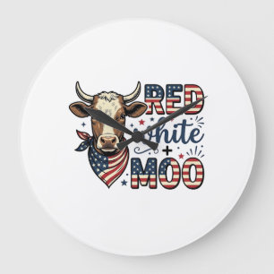 Relógio Grande Camisa Patriótica Vaca Vermelha Branca Moo 4 de Ju