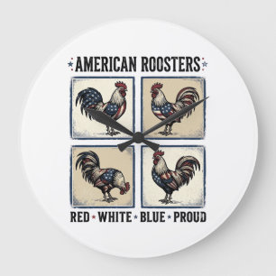 Relógio Grande Camisa Patriótica Vintage American Roosters Design
