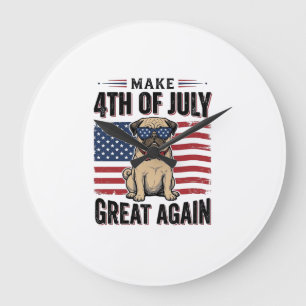 Relógio Grande Camisa Patriótica Vintage de Pug de 4 de Julho Des
