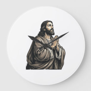 Relógio Grande Camisa Religiosa Homem Orando Gravura Vintage Desi