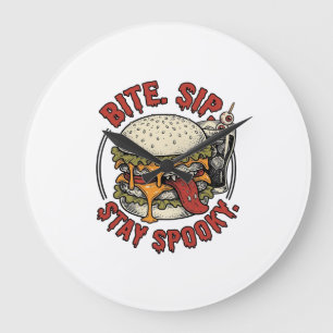 Relógio Grande Camisa Spooky Burger Gravura Vintage Halloween Gr