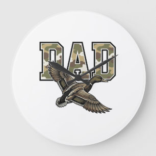 Relógio Grande Camisa Vetorial Camo Papai Pato Xilogravura Vintag