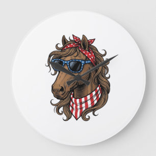 Relógio Grande Camisa Vetorial de Cavalo Patriótico Design_1