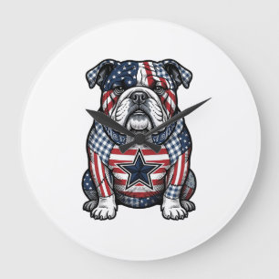 Relógio Grande Camisa Vetorial Patriota Vintage Bulldog Design_1