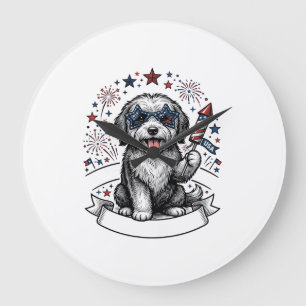 Relógio Grande Camisa Vetorial Vintage Fogos de Artifício Cão Pat