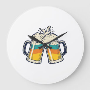 Relógio Grande Camisa Vetorial Vintage Rainbow Beer Mug Cheers_1