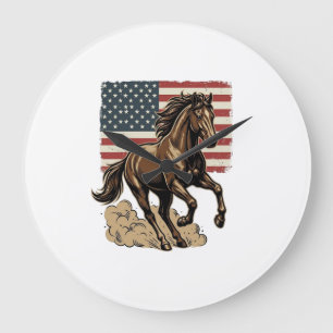 Relógio Grande Camisa Vintage com Cavalo Galopante e Bandeira Ame