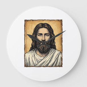 Relógio Grande Camisa Vintage com Desenho de Retrato Religioso Gr