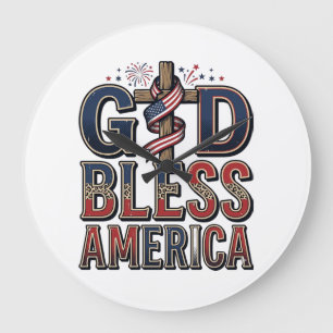 Relógio Grande Camisa Vintage Cruz Patriótica Deus Abençoa a Amér
