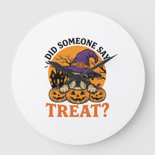 Relógio Grande Camisa Vintage de Halloween Bulldog Witch Dog Trea