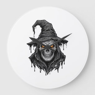 Relógio Grande Camisa Vintage de Halloween com Caveira e Chapéu d
