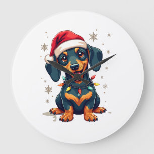 Relógio Grande Camisas de Natal de árvore de cães Dachshund Prese