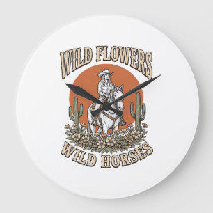 Relógio Grande Camisas Western de Cowgirl Flores Selvagens Cavalo