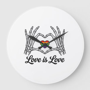 Relógio Grande Camiseta Amor É Amor Coração Arco-Íris Mãos de Esq