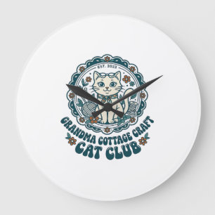 Relógio Grande Camiseta Arte Avó Cottage Artesanato Gato Amante -