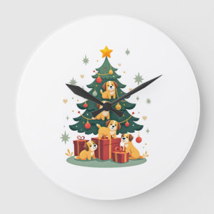 Relógio Grande Camiseta Árvore de Natal Cachorro Natal Cachorro X