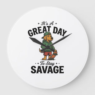 Relógio Grande Camiseta com Desenho de Gravura Vintage Savage Dog