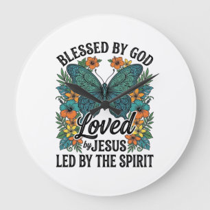 Relógio Grande Camiseta Cristã Blessed Butterfly Design (2)