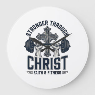 Relógio Grande Camiseta de Academia Cristã Mais Forte Através de