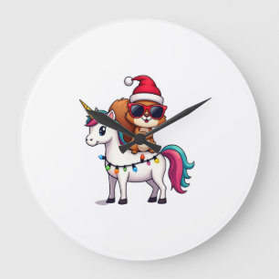 Relógio Grande Camiseta de Esquilo de Luzes de Natal Cavalgando U