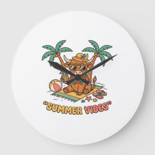 Relógio Grande Camiseta de Férias de Praia Vaca Highland Fofa Vib