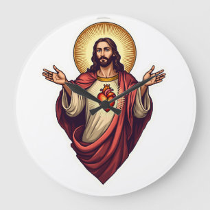 Relógio Grande Camiseta de Gravura Vintage do Sagrado Coração de 