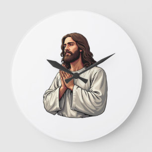 Relógio Grande Camiseta de Gravura Vintage Mãos de Jesus Rezando 