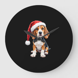 Relógio Grande Camiseta de Manga Longa Beagle Christmas Dog