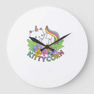 Relógio Grande Camiseta de Manga Longa Rainbow Unicorn Cat Kittyc
