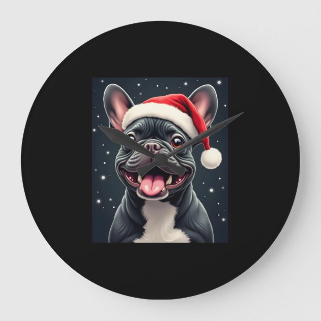 Relógio Grande Camiseta de Natal de Bulldog Francês (Frente)