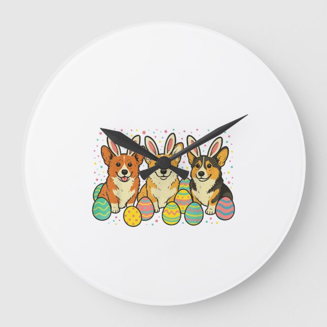 Relógio Grande Camiseta de Páscoa Corgi_1 (Frente)