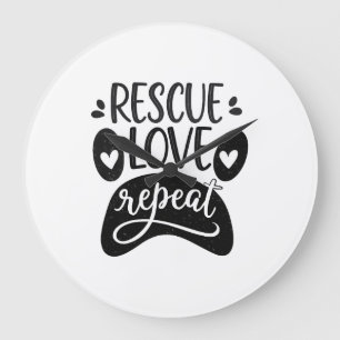 Relógio Grande Camiseta de Pata de Cachorro Rescue Love Repeat