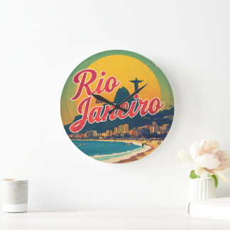 Relógio Grande Camiseta de Viagem Retro Rio De Janeiro Brasil