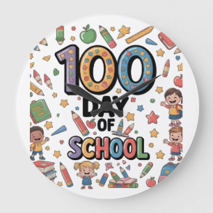 Relógio Grande Camiseta Divertida do 100º Dia de Escola Criança