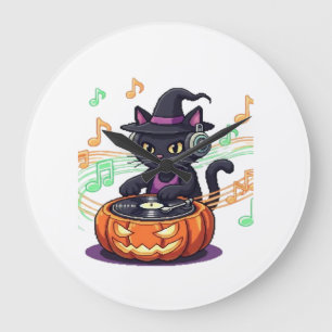 Relógio Grande Camiseta Dj cat halloween Oversized