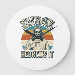Relógio Grande Camiseta Engraçada Jesus Café Desenho Antigo_