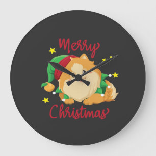 Relógio Grande Camiseta essencial de Natal Pomerânia Feliz Natal