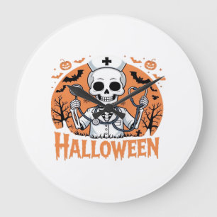 Relógio Grande Camiseta Essencial Enfermeira de Halloween esquele