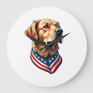 Relógio Grande Camiseta Estilo Bandeira dos EUA do Golden Retriev