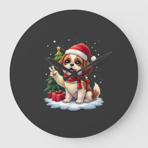 Relógio Grande Camiseta Feminina Luzes de Natal Shih Tzu Mão da P