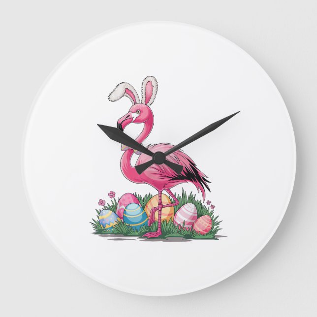 Relógio Grande Camiseta Flamingo de Páscoa (Frente)